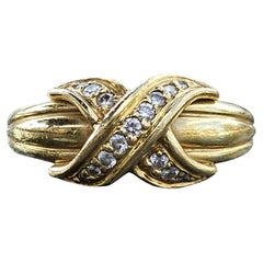 Tiffany & Co. Signature X Diamond Ring Band 18k Yellow Gold sz 6.5 1990 vintage