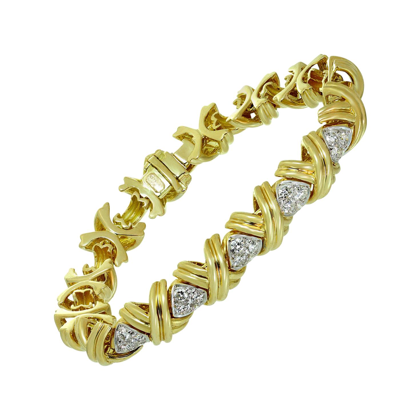 Tiffany & Co. Signature X-Diamond Yellow Gold Medium Link Bracelet
