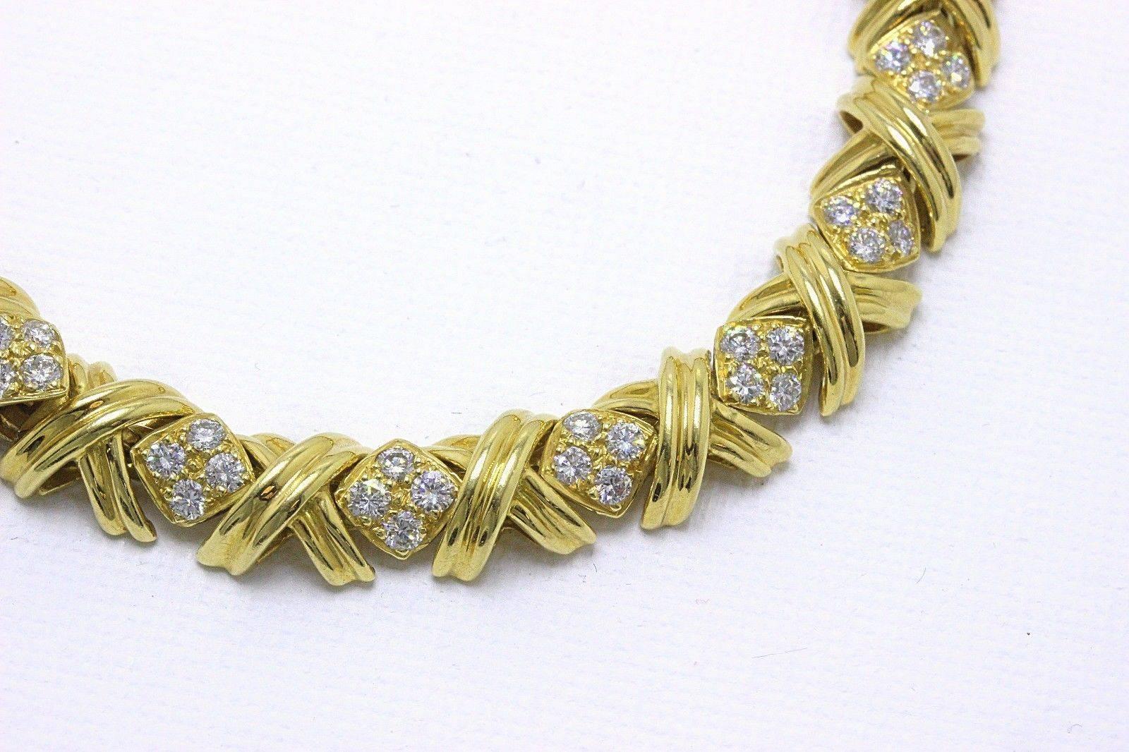 Women's Tiffany & Co. Signature X Diamonds and 18 Karat Yellow Gold Bracelet 2.00 Carat