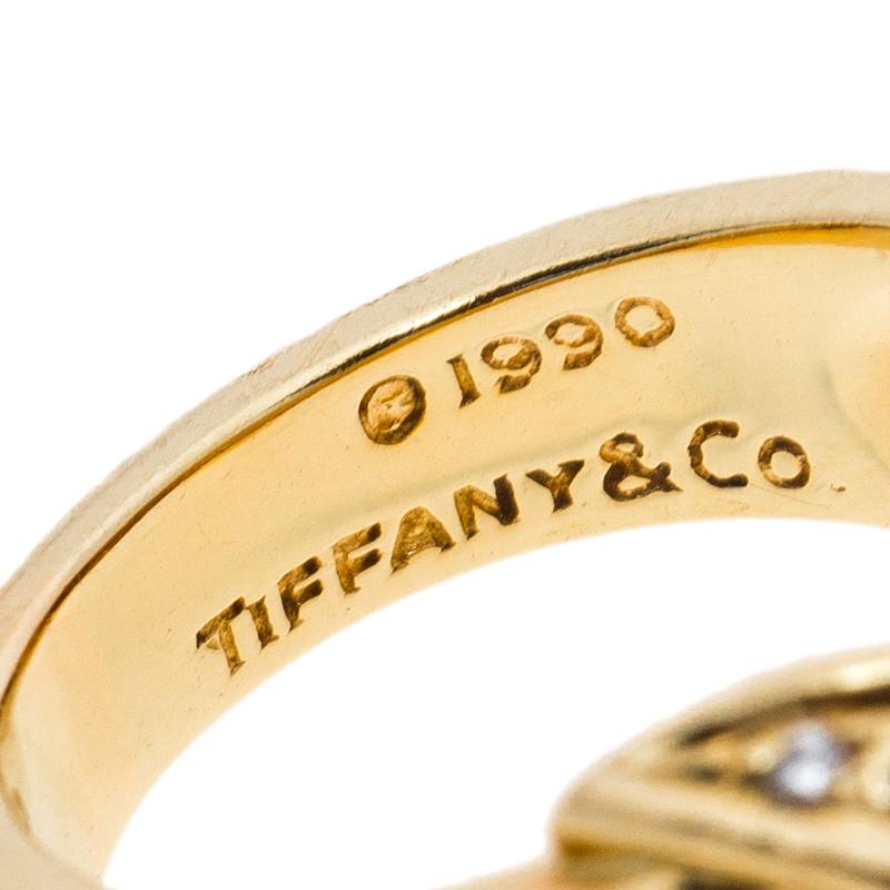 Women's or Men's Tiffany & Co. Signature X Kiss Diamond & 18k Yellow Gold Ring Size 53