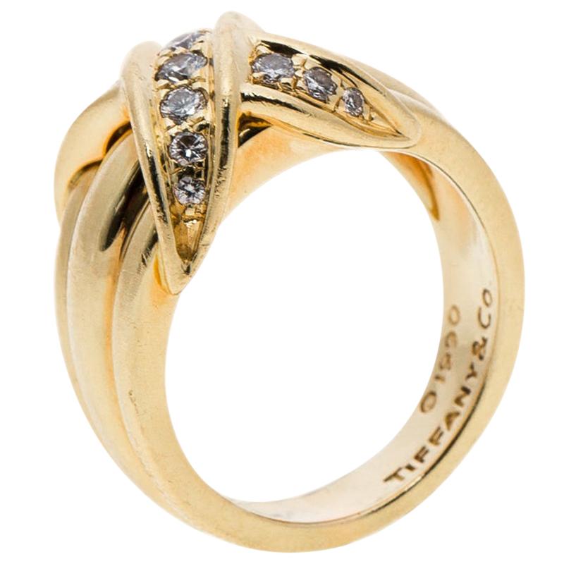 Tiffany & Co. Signature X Kiss Diamond & 18k Yellow Gold Ring Size 53