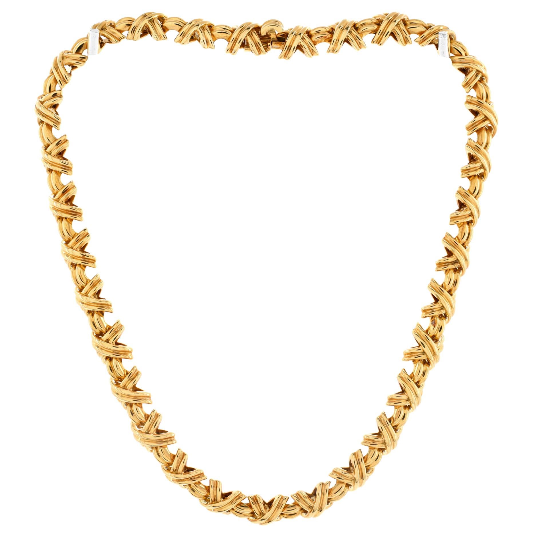 Tiffany & Co. Signatur X Gliederhalskette aus 18 Karat Gelbgold im Zustand „Gut“ in New York, NY