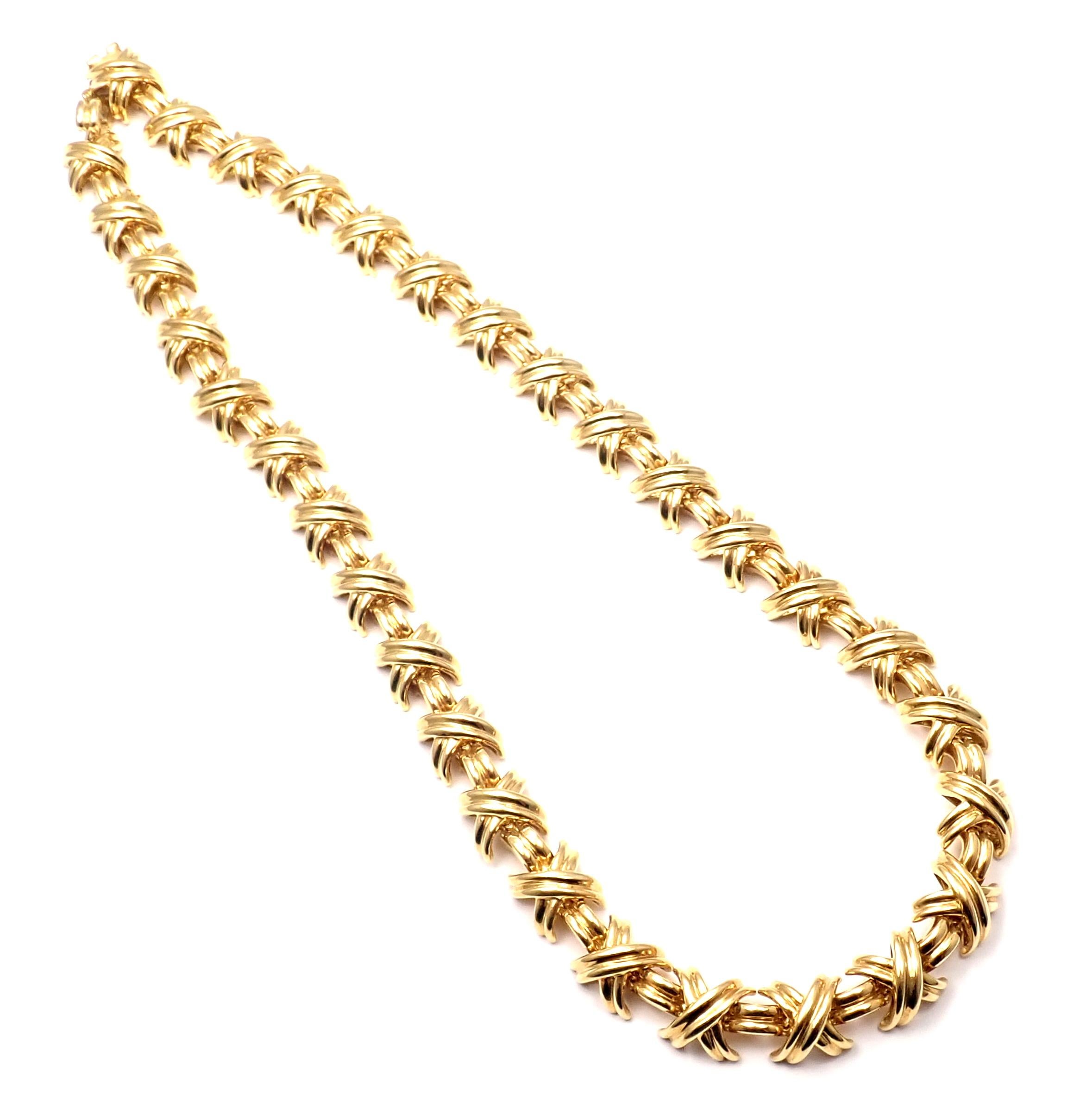 Tiffany & Co. Signature X Link Yellow Gold Necklace In Excellent Condition In Southampton, PA