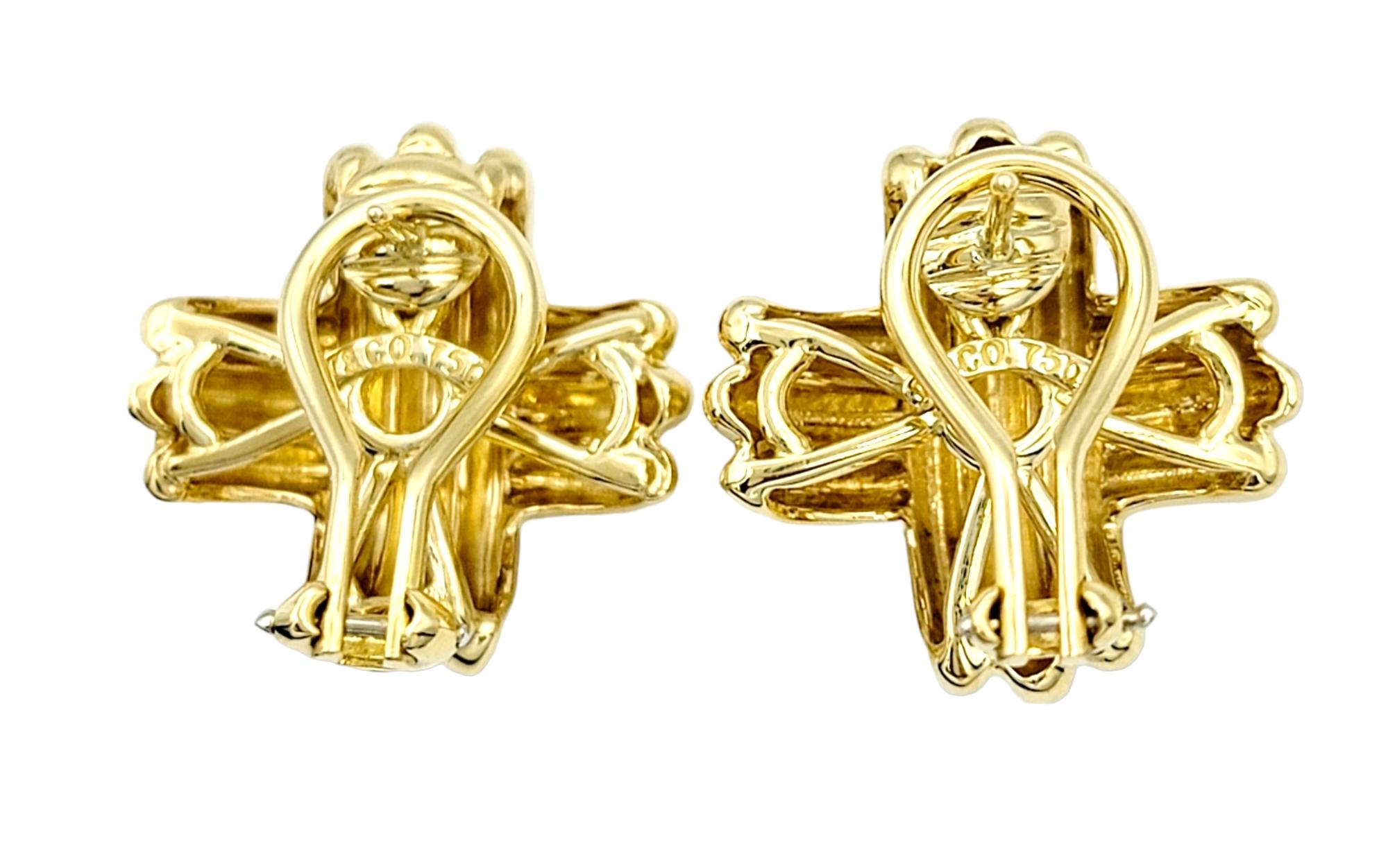 Contemporary Tiffany & Co. Signature 'X' Omega Back Stud Earrings in 18 Karat Yellow Gold