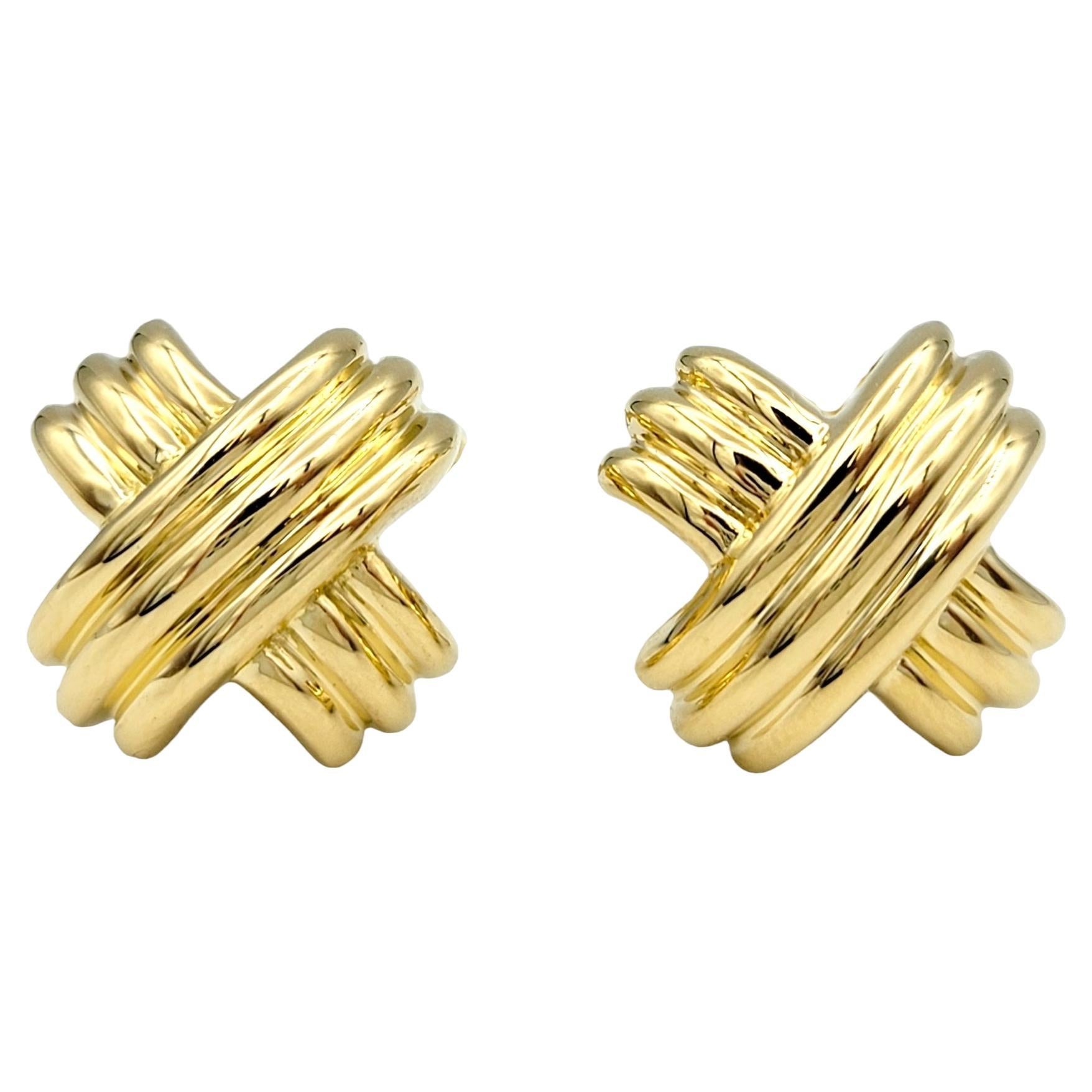 Tiffany & Co. Signature 'X' Omega Back Stud Earrings in 18 Karat Yellow Gold For Sale