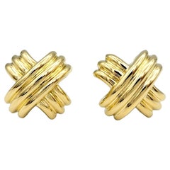 Used Tiffany & Co. Signature 'X' Omega Back Stud Earrings in 18 Karat Yellow Gold