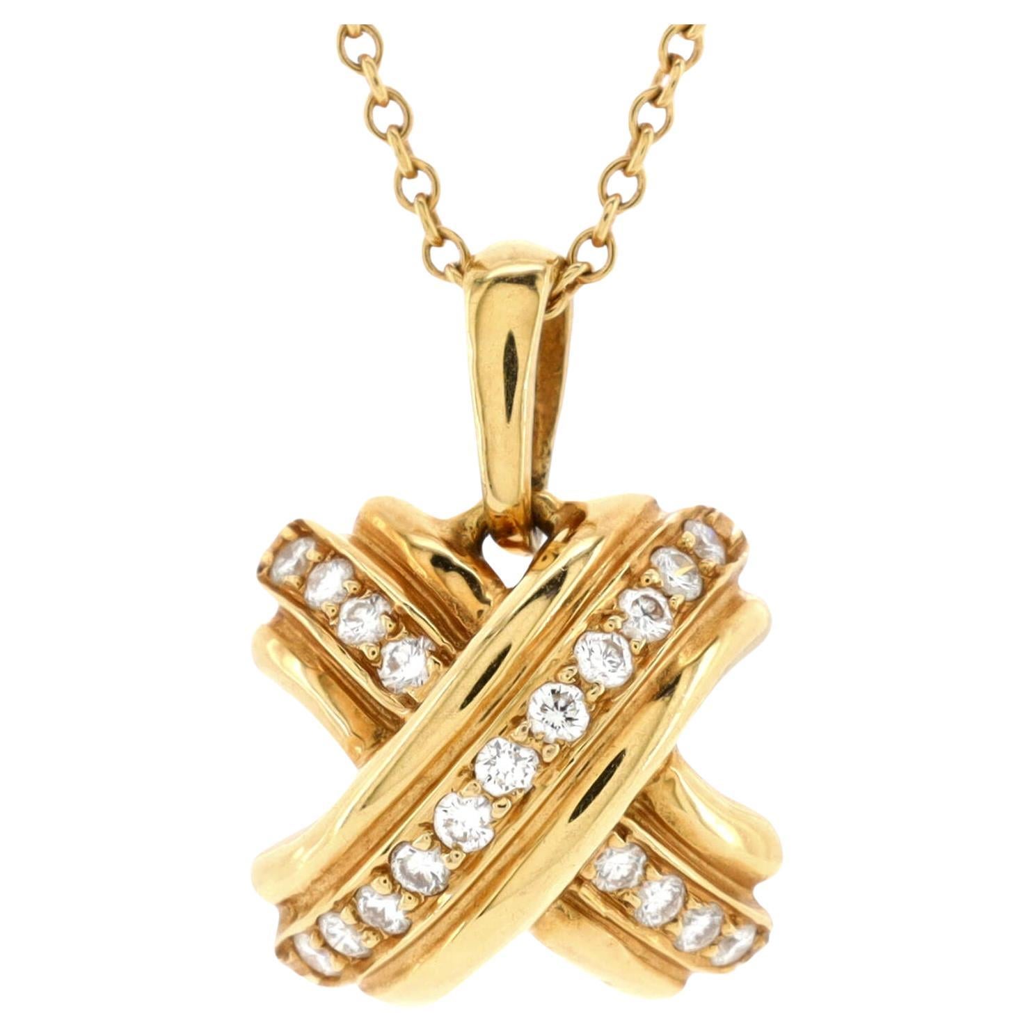 Tiffany & Co. Signature X Pendant Necklace 18K Yellow Gold with Diamonds
