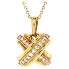 Tiffany & Co. Signature X Pendant Necklace 18K Yellow Gold with Diamonds