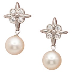 Tiffany & Co. Signature X Platinum Diamond Pearl Drop Earrings