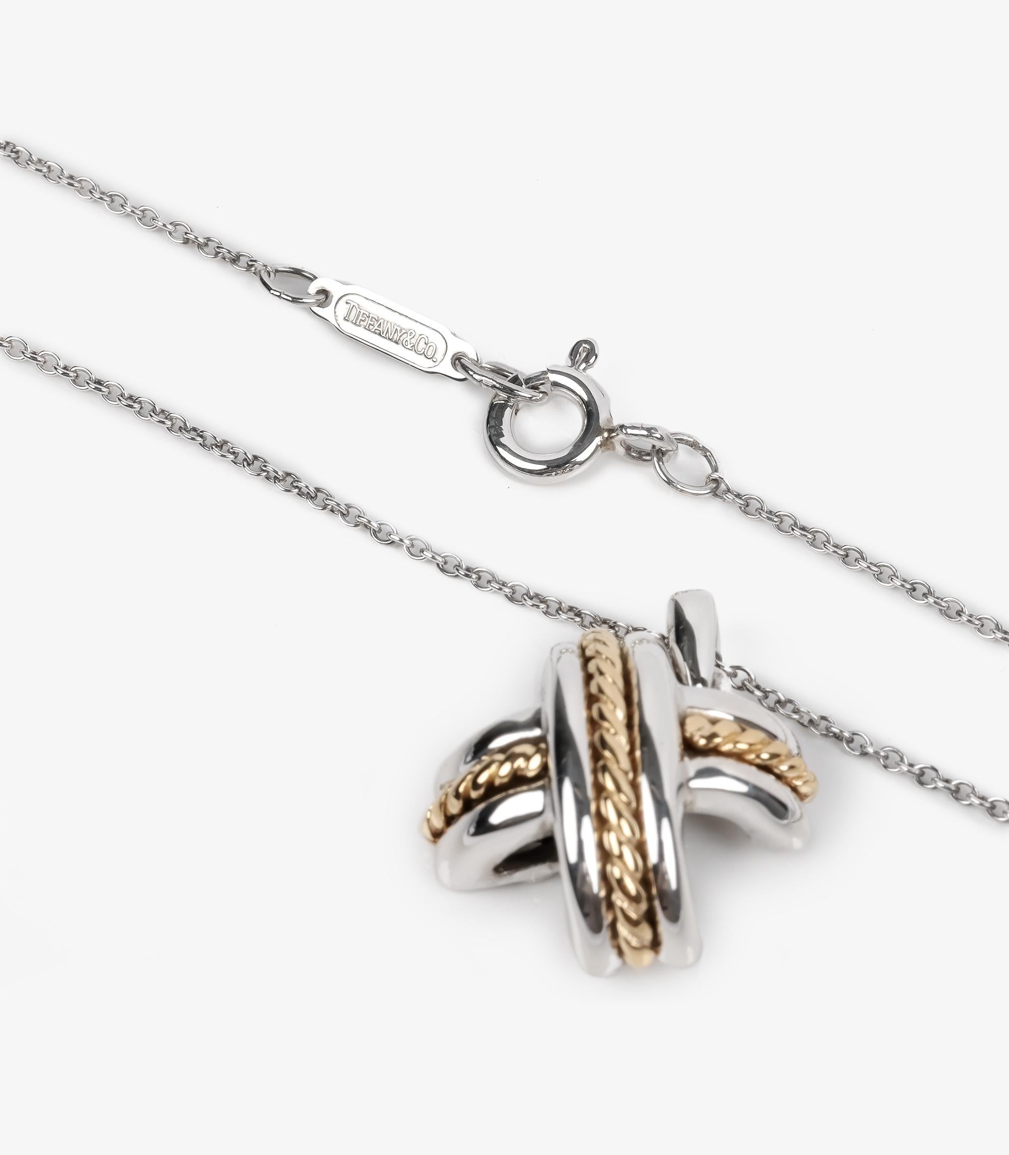 Tiffany & Co. Signature X Vintage Sterling Silver and 18ct Yellow Gold Necklace In Excellent Condition For Sale In Bishop's Stortford, Hertfordshire