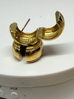 Tiffany & Co Signed 12.3 mm 1/2" Wide Huggie Hoop Earrings 18K Yellow Gold Italy