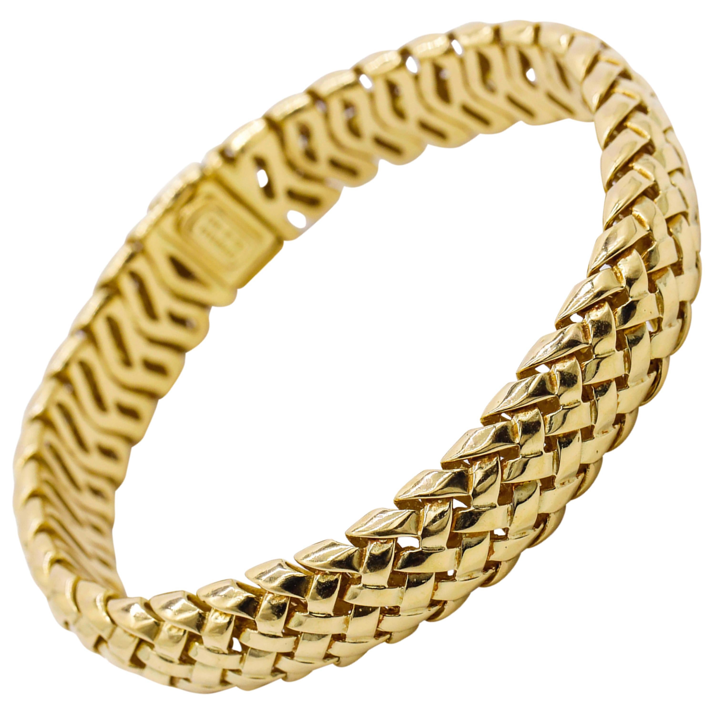 Tiffany & Co. Signed 18 Karat Yellow Gold Woven Design Bracelet