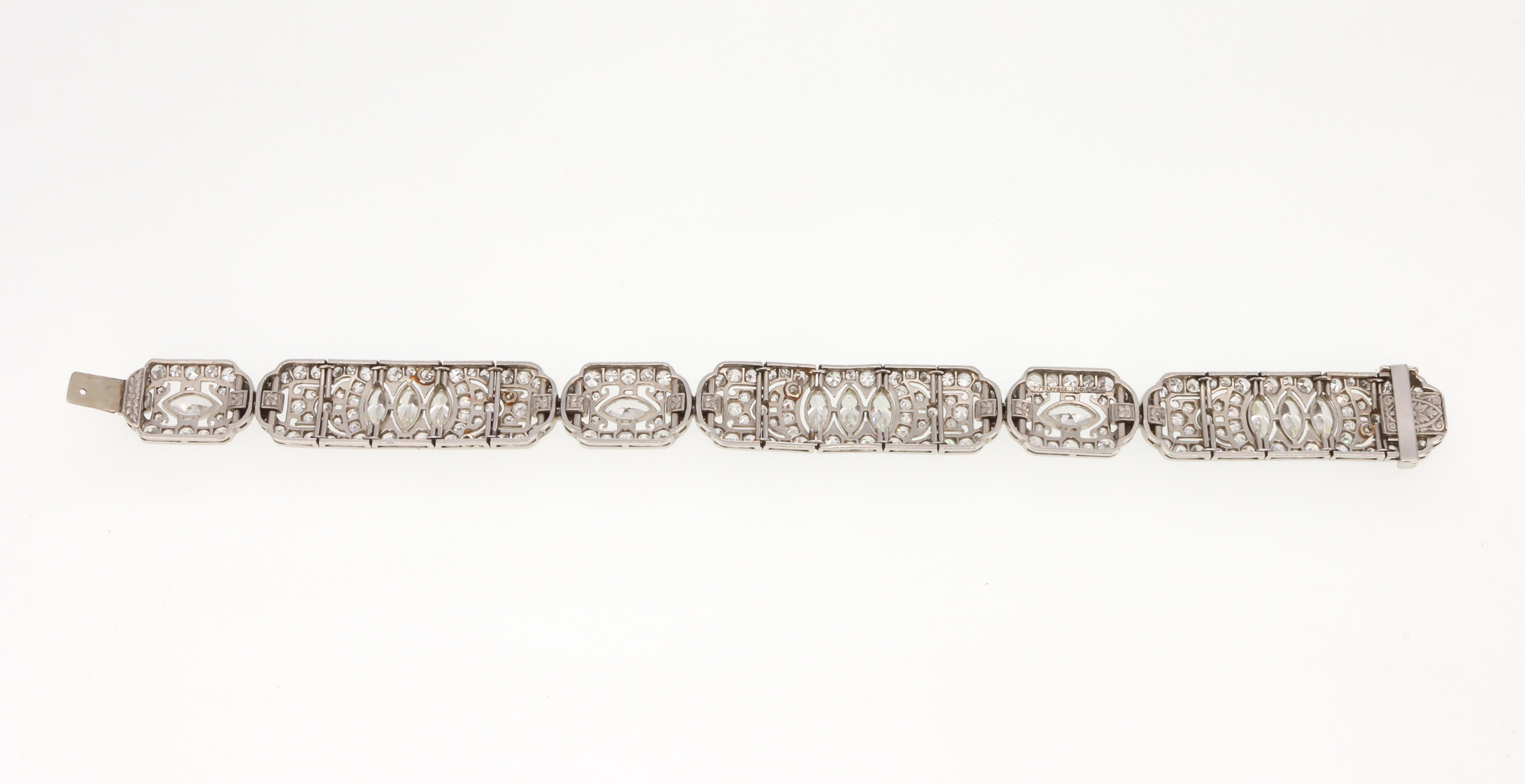 Mixed Cut Tiffany & Co. Signed Art Deco Period 9 Carat Diamond and Platinum Bracelet For Sale