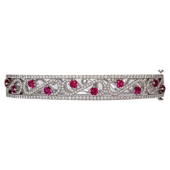 Tiffany & Co. Signed Enchant Scroll Cuff Ruby and Diamond Bracelet