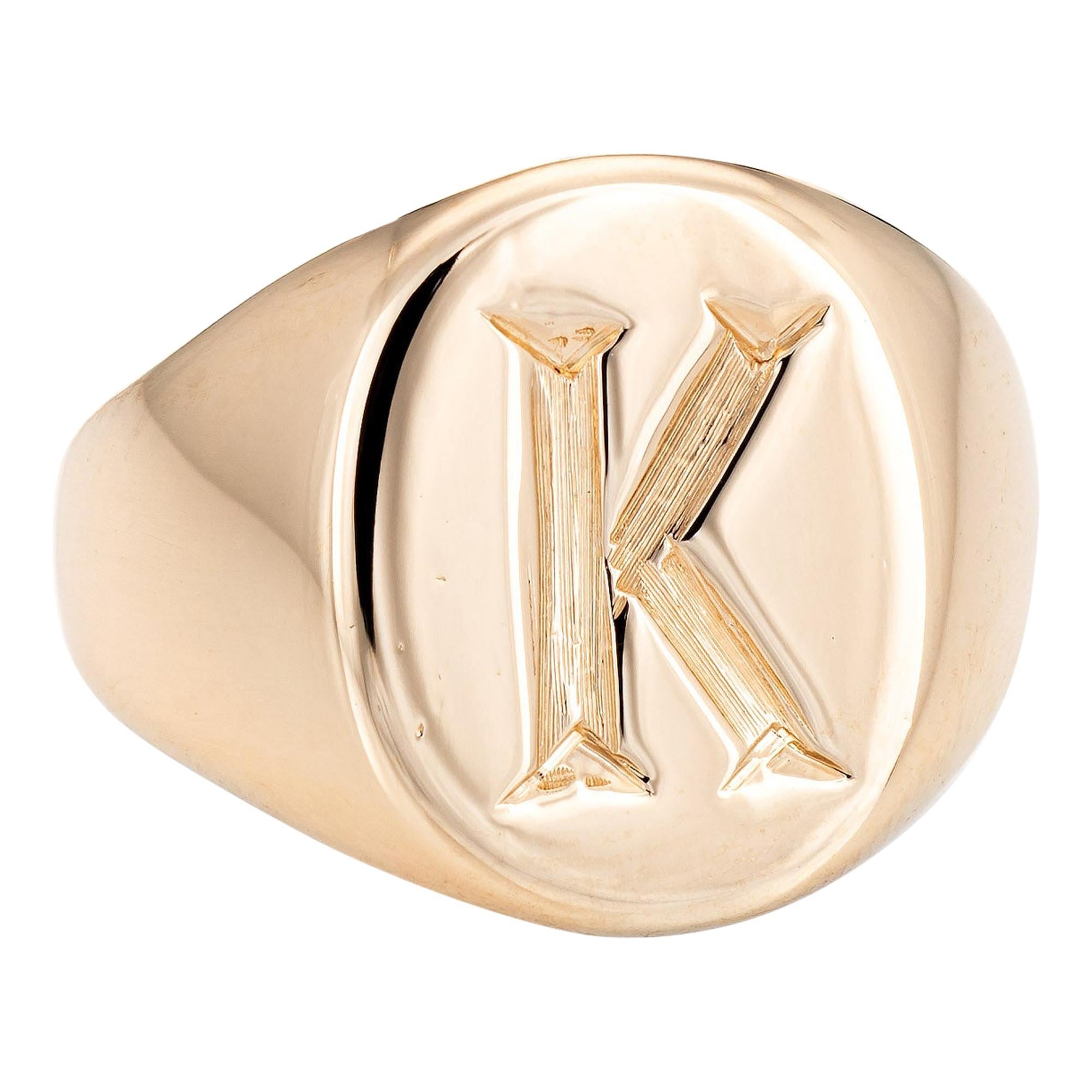 Tiffany & Co. Signet Ring Vintage 14 Karat Yellow Gold Pinky Jewelry Letter K