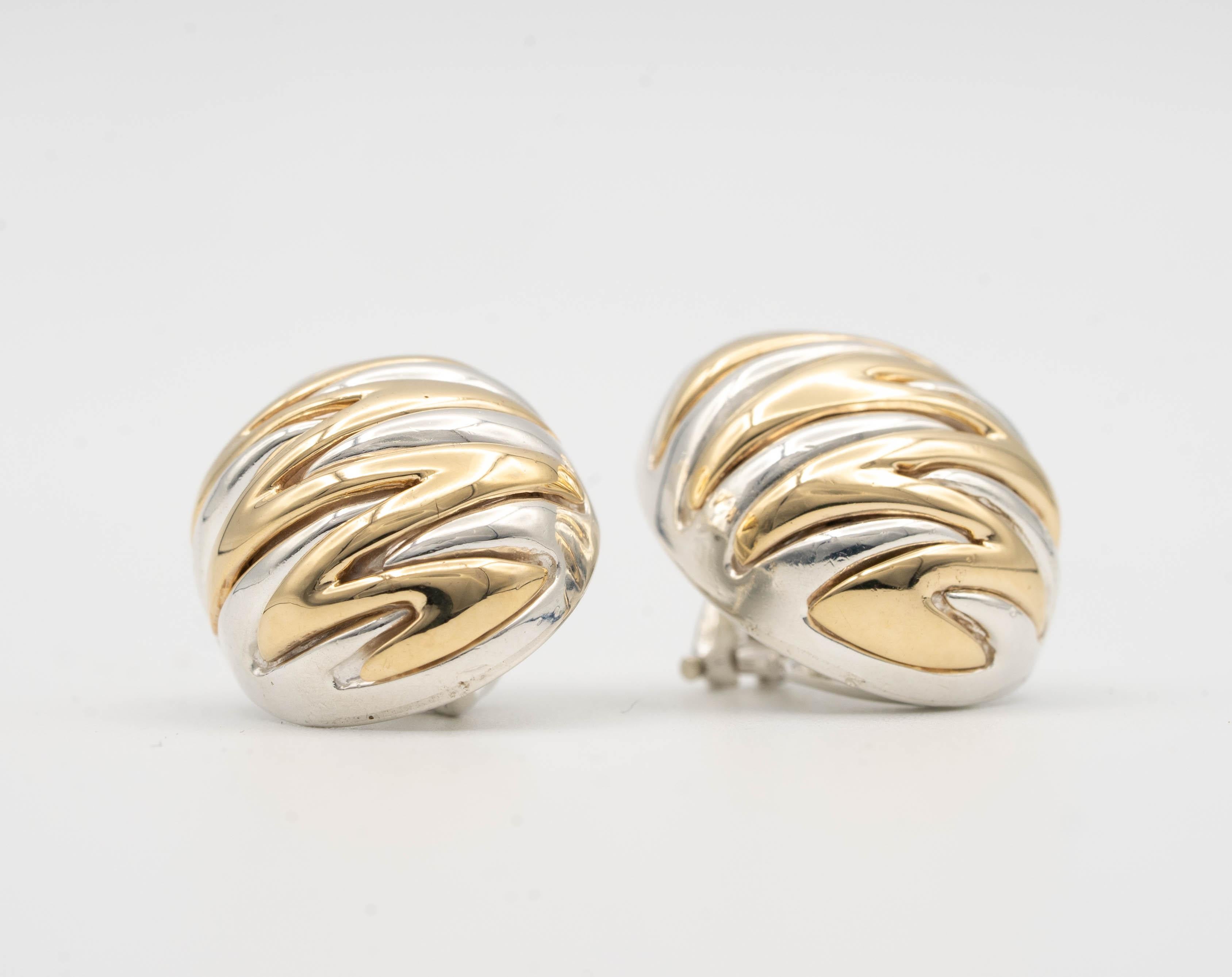 Tiffany & Co. Silver and Gold Zig Zag Dome Earrings In Excellent Condition In New York, NY