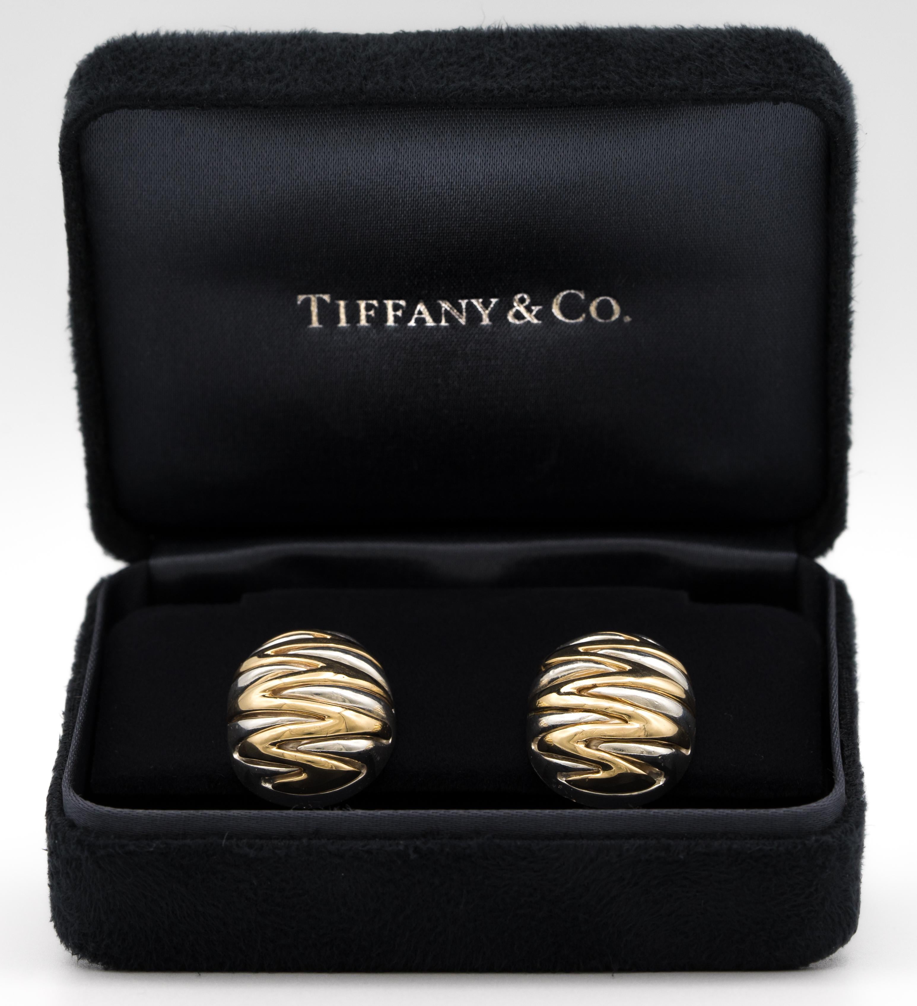 Tiffany & Co. Silver and Gold Zig Zag Dome Earrings 3