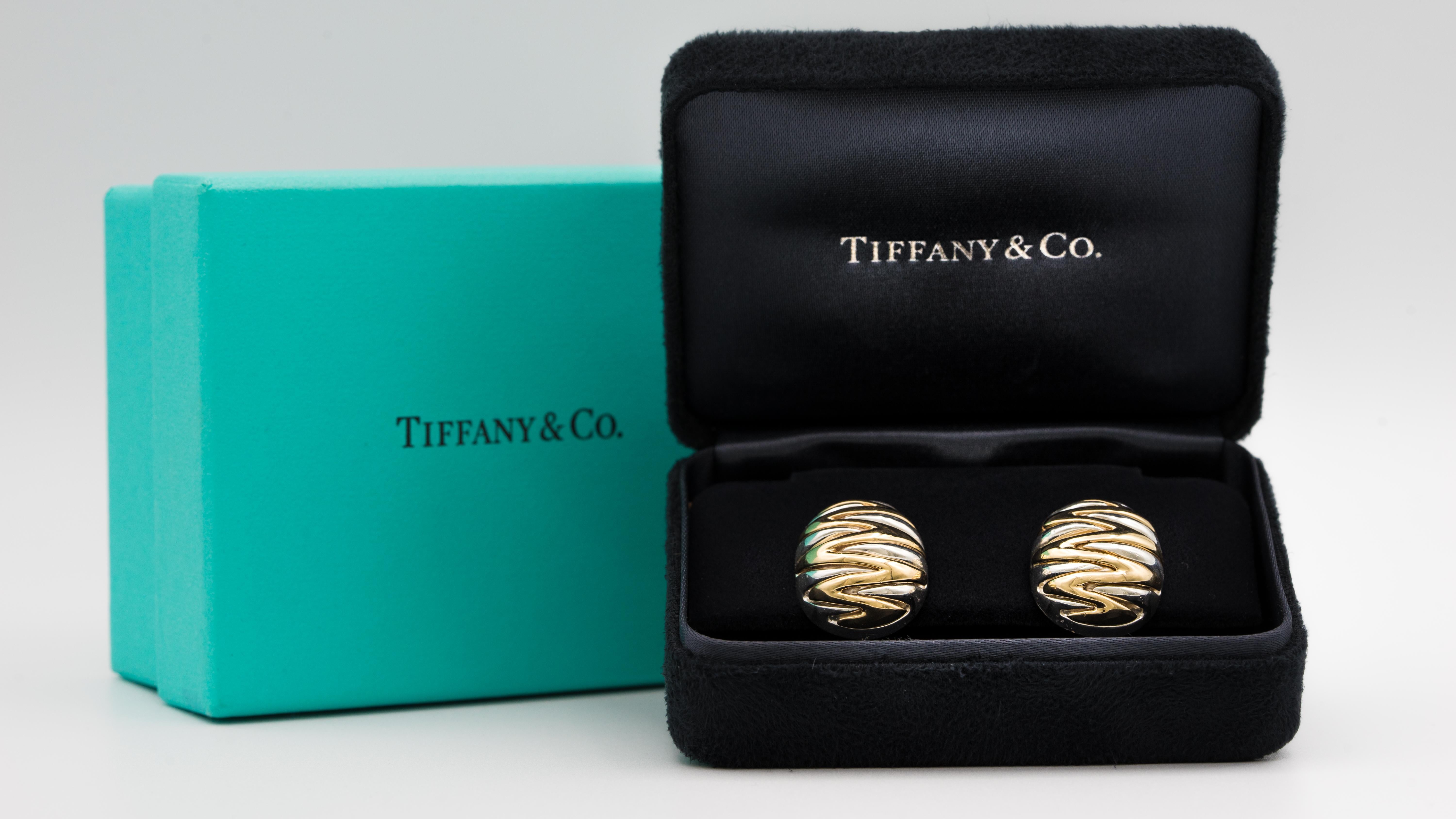 Tiffany & Co. Silver and Gold Zig Zag Dome Earrings 4
