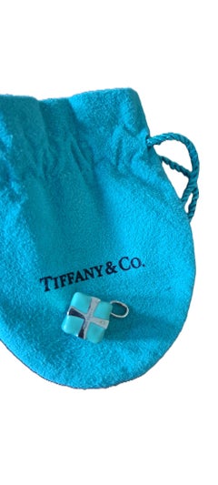 Tiffany & Co silver and turquoise blue enamel wrapped gift charm