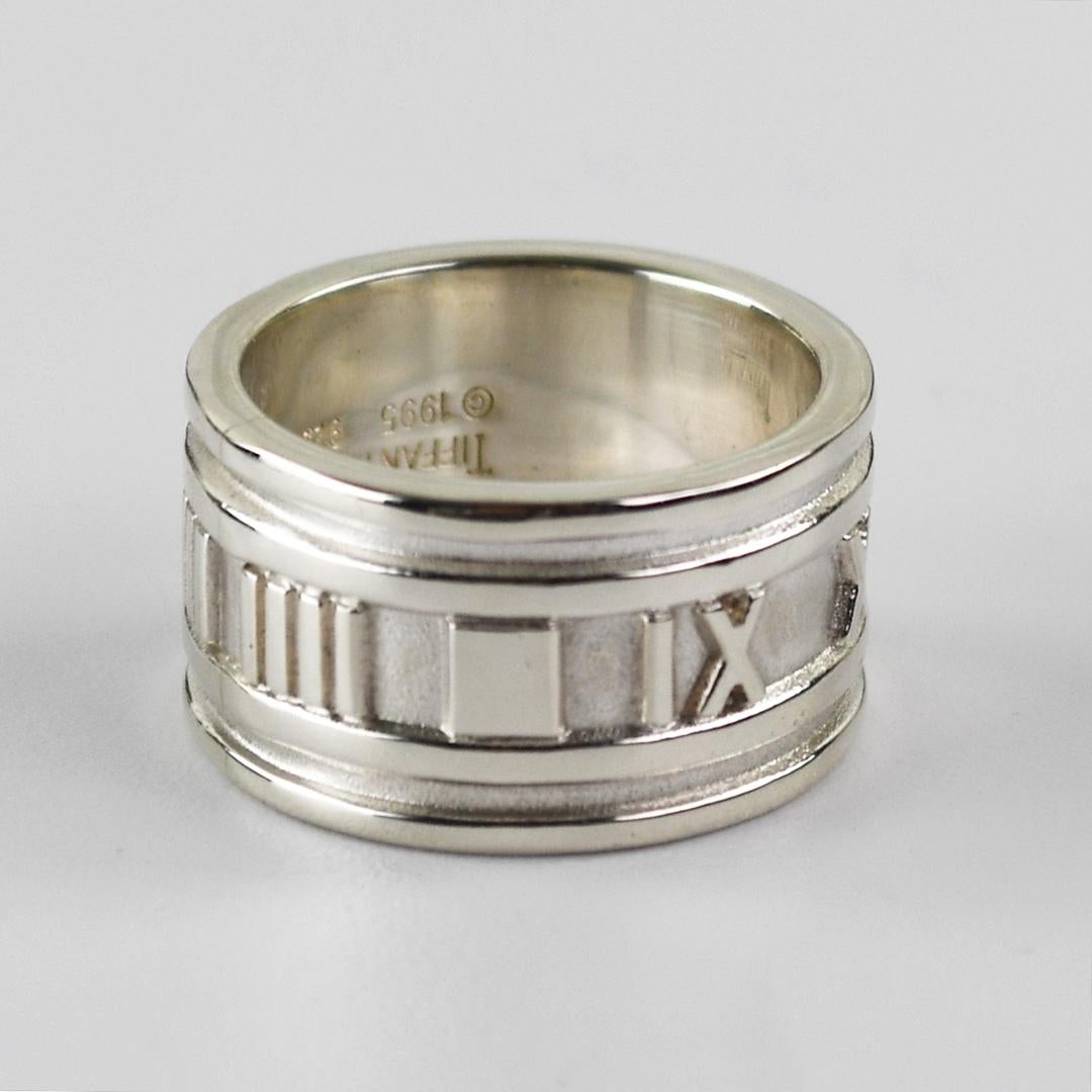 Tiffany & Co. Silver Atlas Roman Numeral Band Ring 11g In Excellent Condition For Sale In Laguna Beach, CA