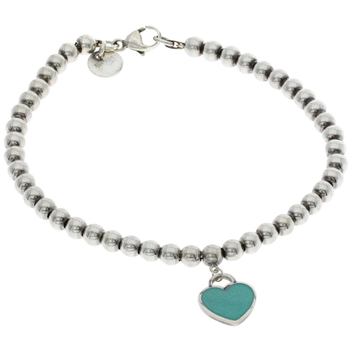 Tiffany & Co. Silver Blue Blue Heart Ball Bracelet