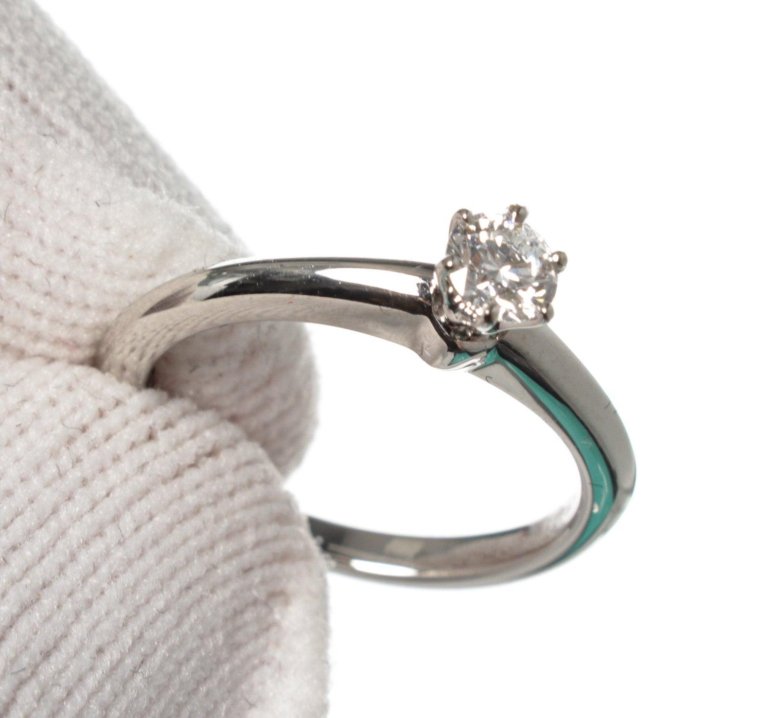 Tiffany & Co. Silver Diamond Solitaire Ring 4.5 1