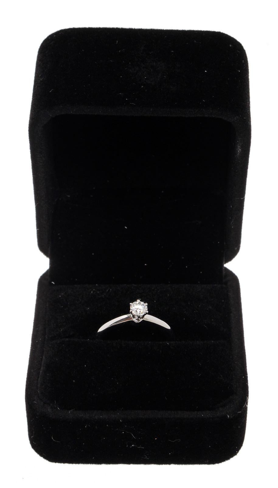 Tiffany & Co. Silver Diamond Solitaire Ring 4.5 3