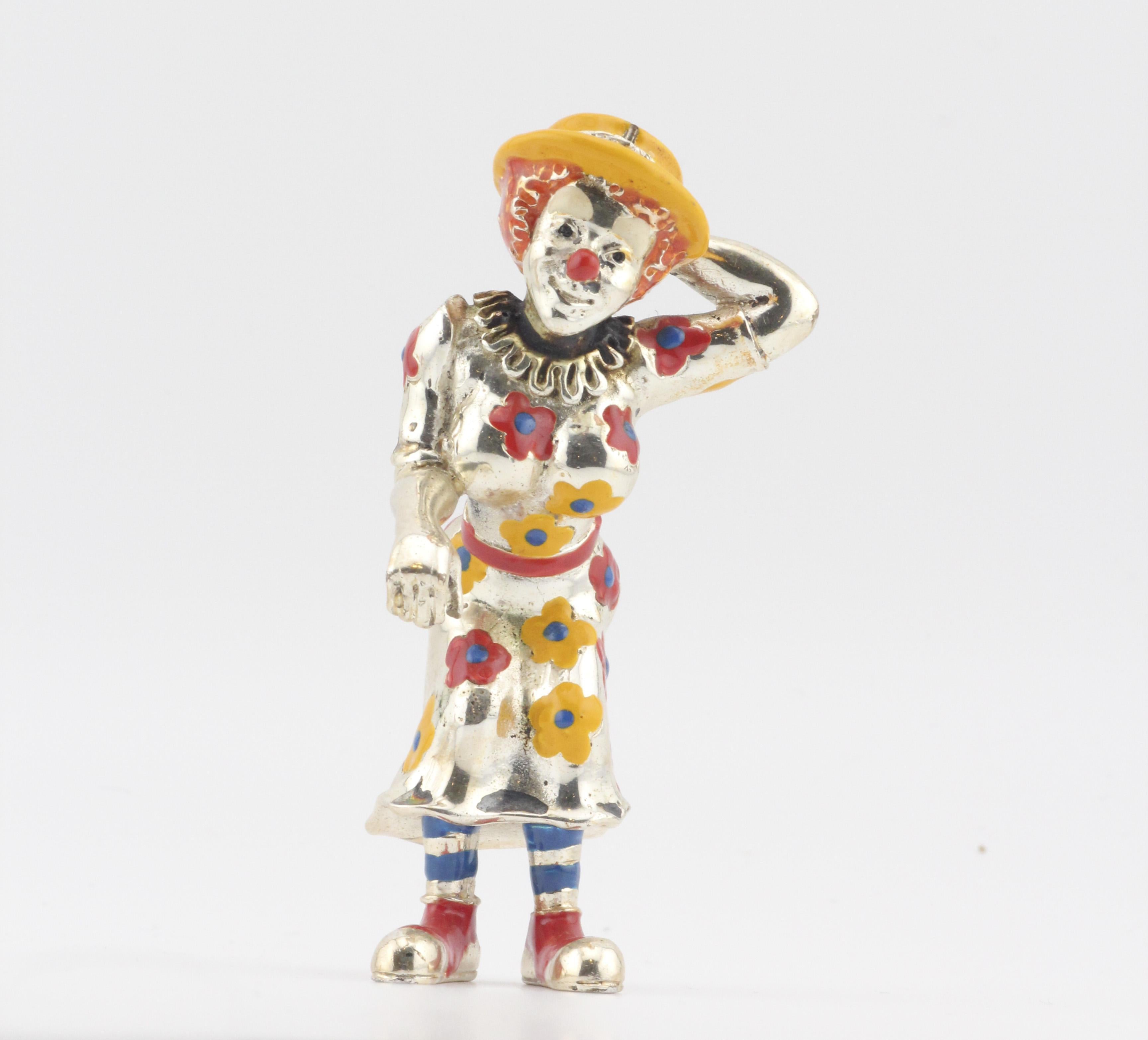 Tiffany & Co. Silver & Enamel Circus Clown Mother & Baby in Carriage Figurine 3