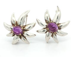 Tiffany & Co. Silver & Gold Cabochon Amethyst Pair of 2 Fireworks Pin Brooch