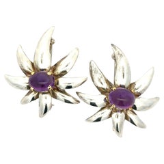 Tiffany & Co. Silver & Gold Cabochon Amethyst Pair of 2 Fireworks Pin Brooch