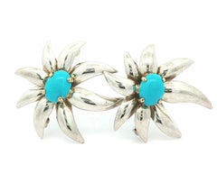 Tiffany & Co. Silver & Gold Cabochon Turquoise Pair of 2 Fireworks Pin Brooch