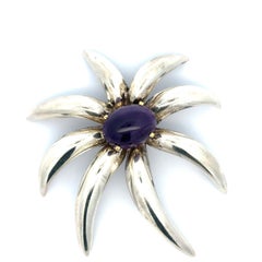 Tiffany & Co. Silver & Gold Large Cabochon Amethyst Fireworks Pin Brooch