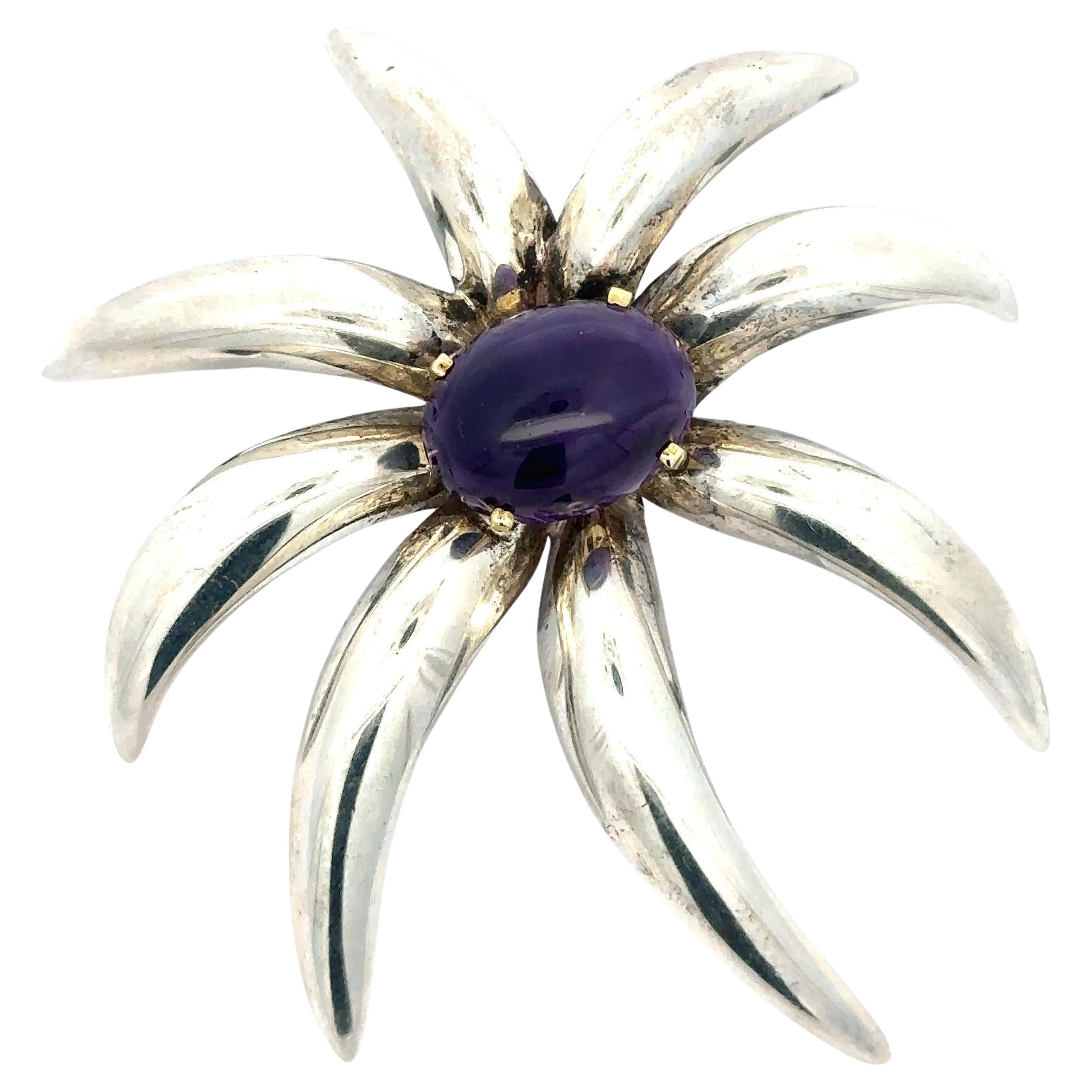 Tiffany
Co. Silver
Gold Large Cabochon Amethyst Fireworks Pin Brooch