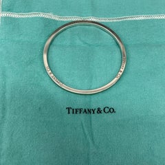Tiffany & Co Silver Green Enamel Stripe Bangle Bracelet