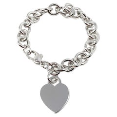 Vintage Tiffany & Co. Silver Heart Charm White Gold Plated Bracelet