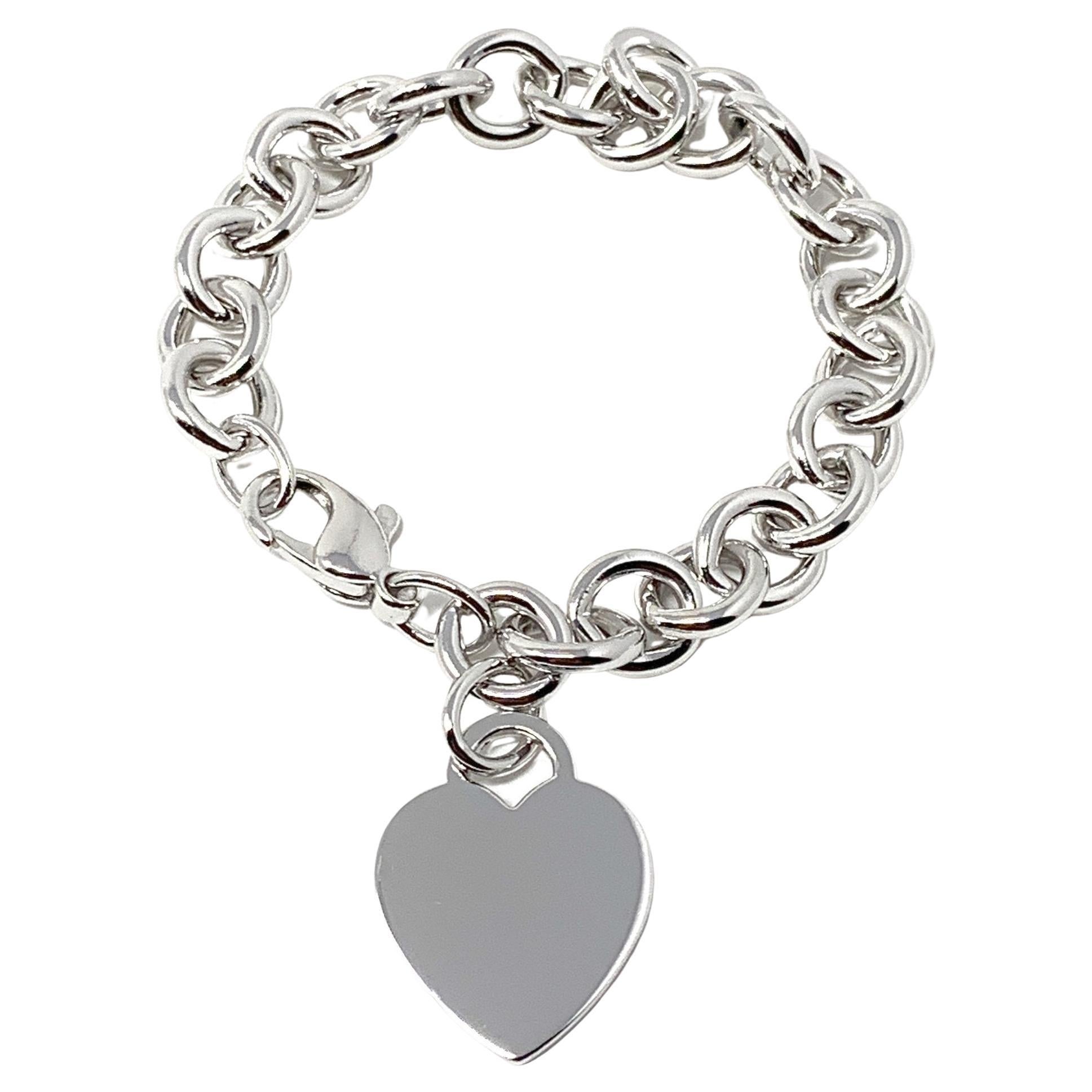 Tiffany & Co. Silver Heart Charm White Gold Plated Bracelet For Sale