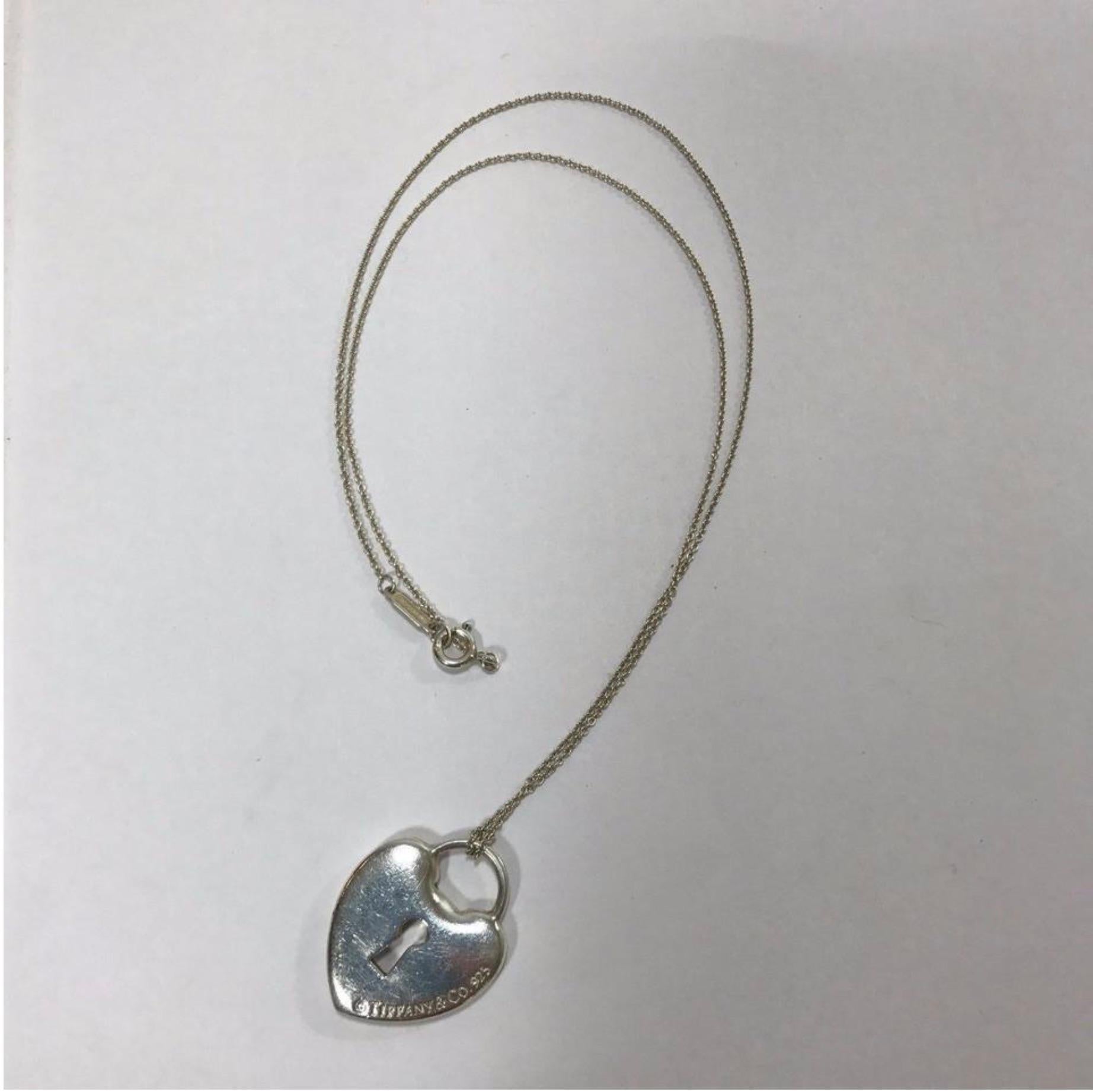 Tiffany & Co. Silver Heart Padlock Charm Necklace In Excellent Condition For Sale In Saint Charles, IL
