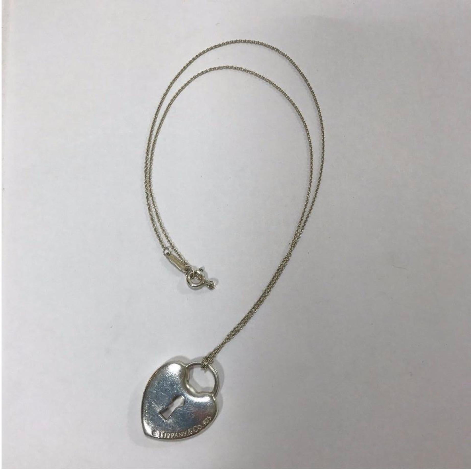Tiffany & Co. Silver Heart Padlock Charm Necklace In Excellent Condition For Sale In Saint Charles, IL