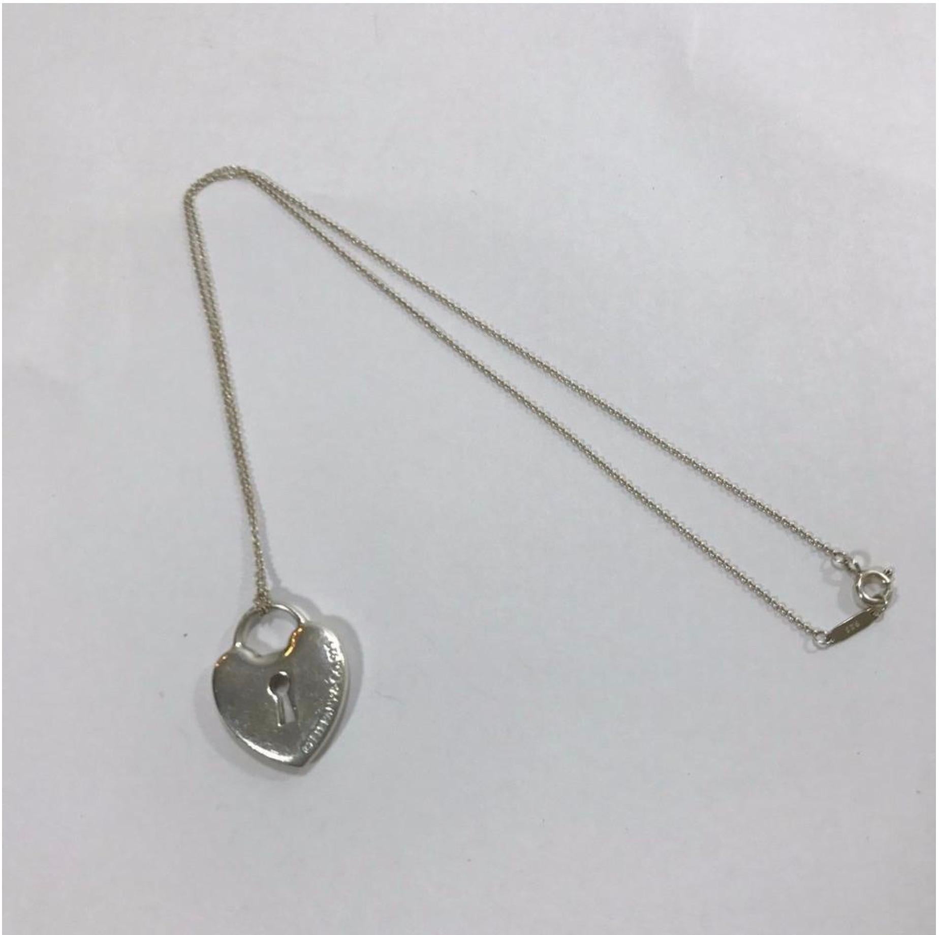 Women's or Men's Tiffany & Co. Silver Heart Padlock Charm Necklace For Sale