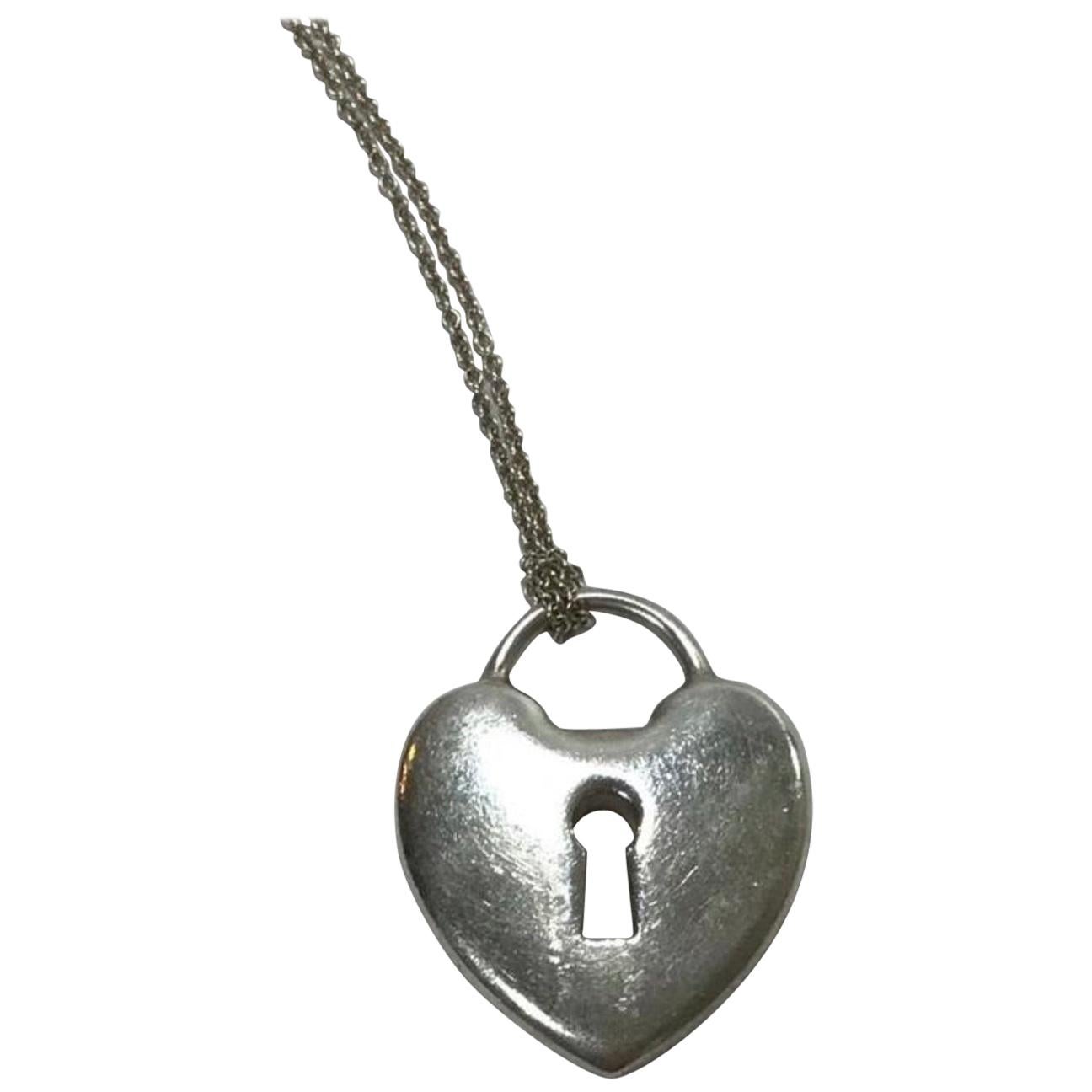 Tiffany & Co. Silver Heart Padlock Charm Necklace For Sale