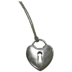 Tiffany & Co. Silver Heart Padlock Charm Necklace