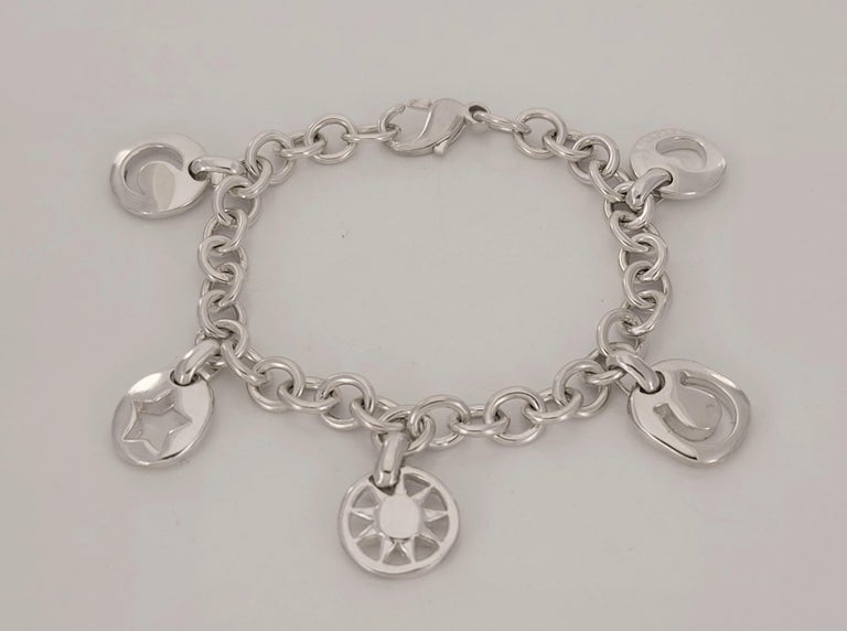 Tiffany and Co Silver Heart Sun Star Moon Horseshoe Charm Bracelet