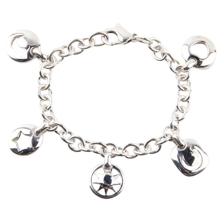 Tiffany and Co Silver Heart Sun Star Moon Horseshoe Charm Bracelet