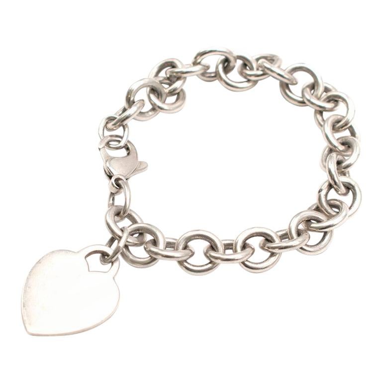 Tiffany and Co Silver Heart Tag Charm Bracelet at 1stDibs