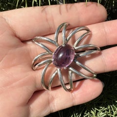 Tiffany & Co. Silver Large Cabochon Amethyst Fireworks Pin Brooch