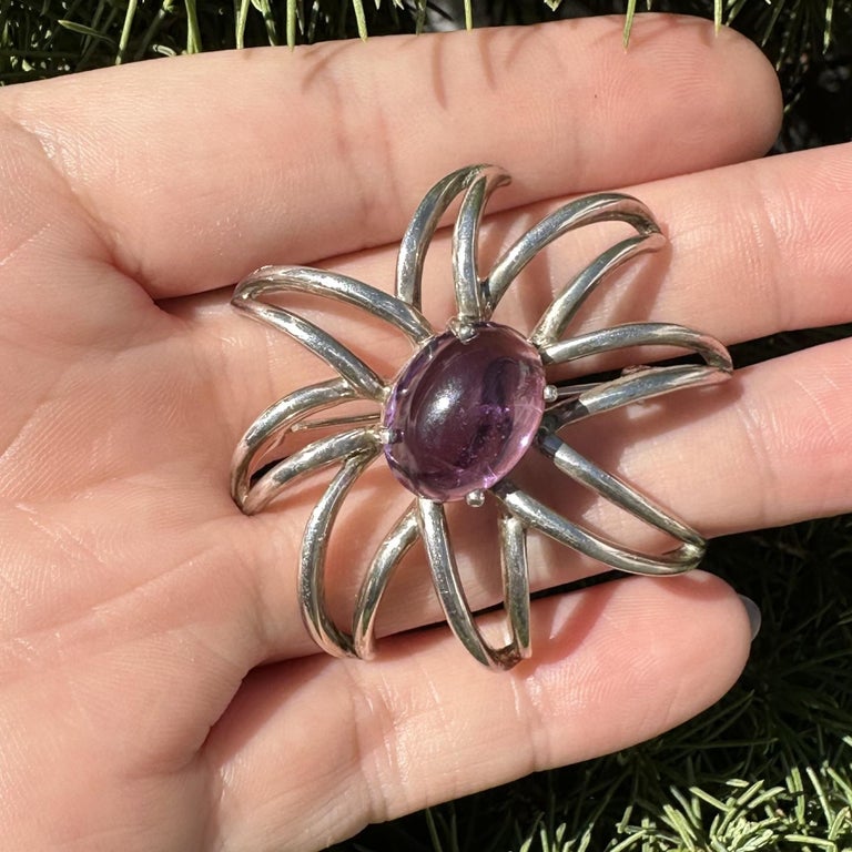 Ancienne Broche Art Déco Améthyste Sur Argent Massif