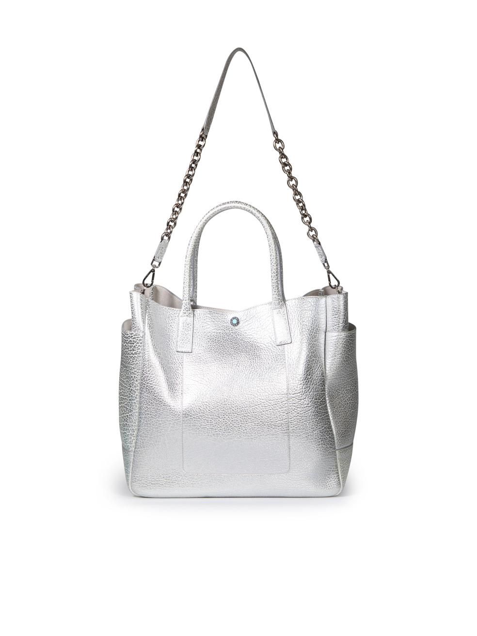 Tiffany & Co. Silver Leather Tote Bag In Good Condition For Sale In London, GB