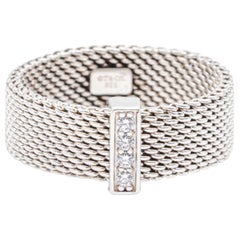 Tiffany & Co. Silver Mesh Somerset Band Ring with 4 Diamonds