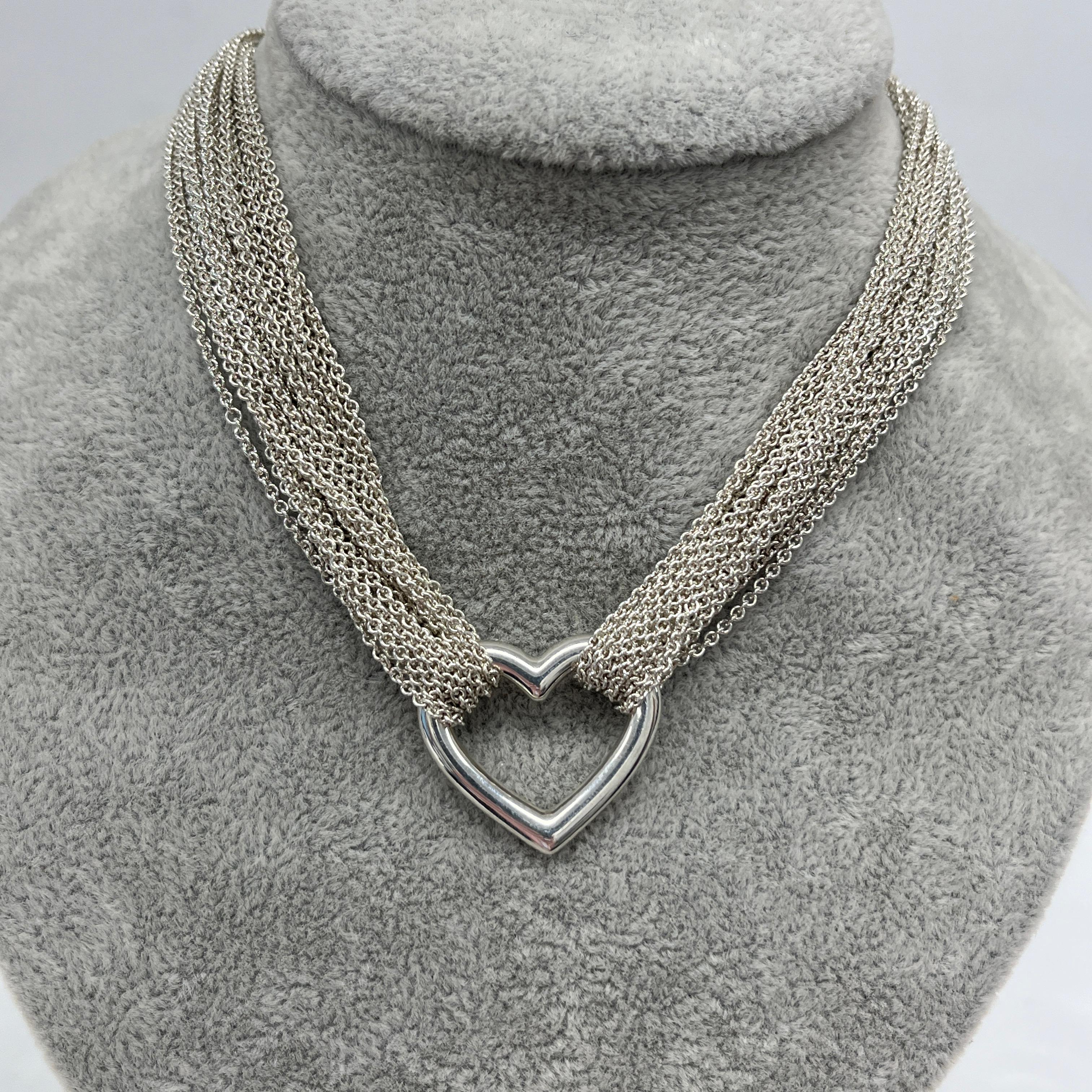 Tiffany & Co. Silver Multistrand Heart Necklace, 56.68g For Sale 2