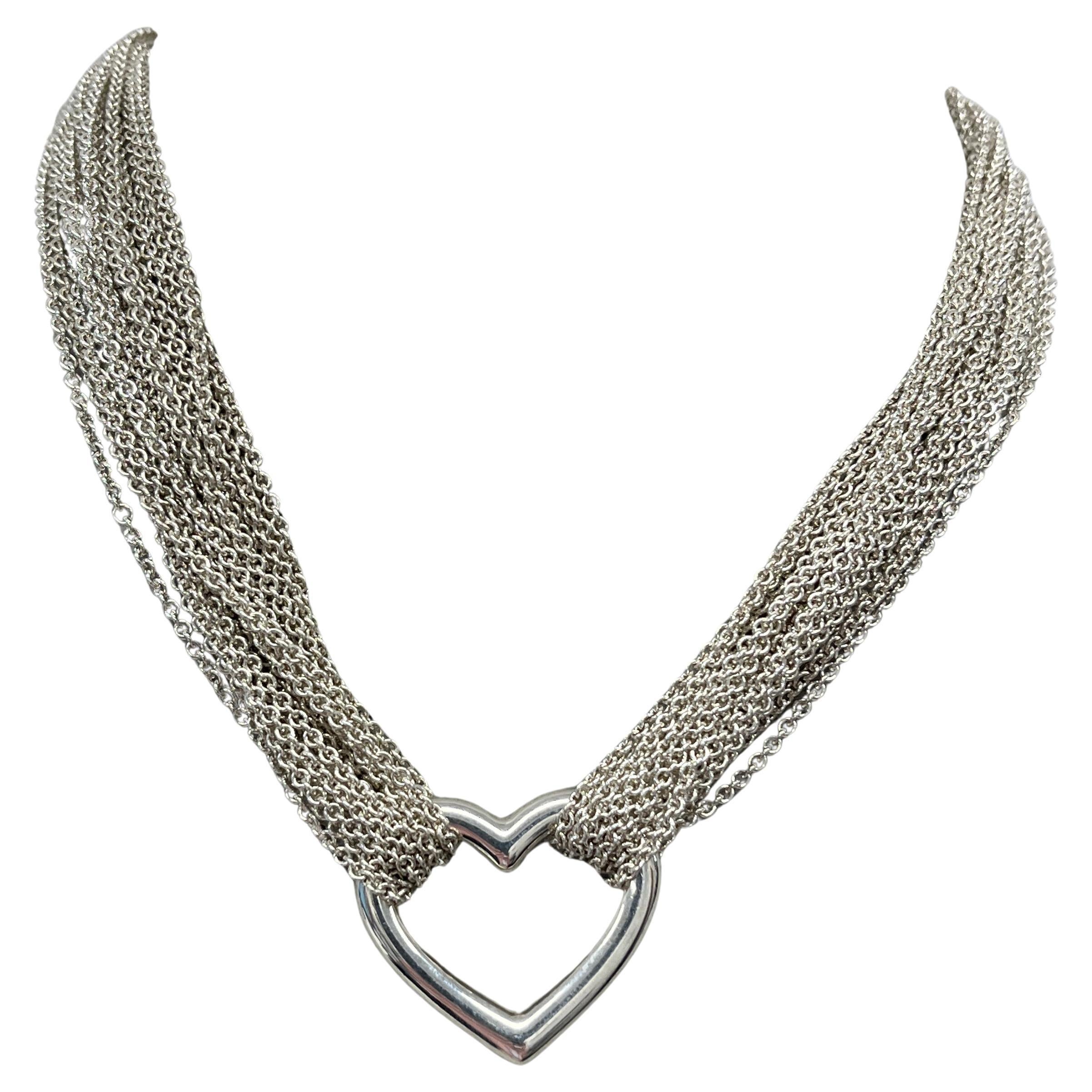 Tiffany & Co. Silver Multistrand Heart Necklace, 56.68g For Sale